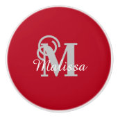 Elegant Custom Red Initial and Name Keramikknauf (Vorderseite)