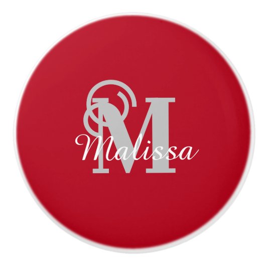 Elegant Custom Red Initial and Name Keramikknauf (Vorderseite)