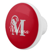 Elegant Custom Red Initial and Name Keramikknauf (Rechts)