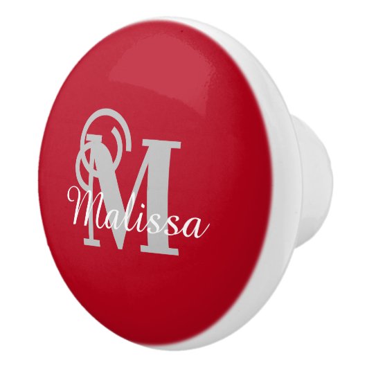 Elegant Custom Red Initial and Name Keramikknauf (Rechts)