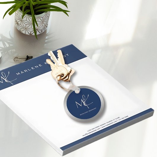 Elegant Custom Silver Monogram Navy Blue Employee Schlüsselanhänger