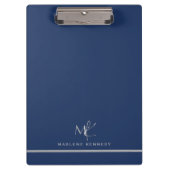 Elegant Custom Silver Monogram Navy Blue Klemmbrett (Vorderseite)