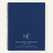 Elegant Custom Silver Monogram Navy Blue Notizblock (Vorderseite)