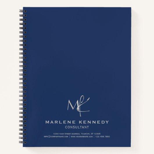 Elegant Custom Silver Monogram Navy Blue Notizblock (Vorderseite)
