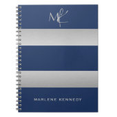 Elegant Custom Silver Monogram Navy Blue Notizblock (Vorderseite)