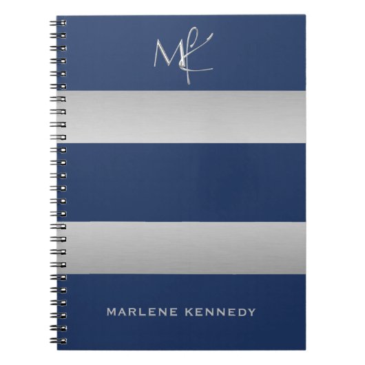 Elegant Custom Silver Monogram Navy Blue Notizblock (Vorderseite)