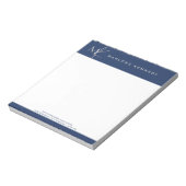Elegant Custom Silver Monogram Navy Blue Notizblock (Rotiert)