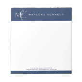 Elegant Custom Silver Monogram Navy Blue Notizblock (Vorderseite)