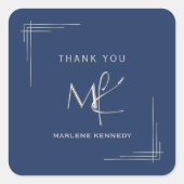 Elegant Custom Silver Monogram Navy Blue Quadratischer Aufkleber (Vorderseite)