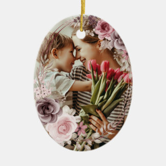 Elegant Custom Simple 2-Photo 2-sided Photo floral Keramik Ornament