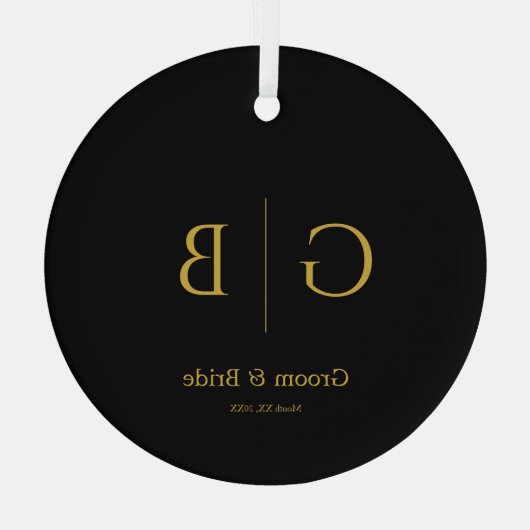 Elegant Custom Wedding Glass Ornament BLack (Rückseite)