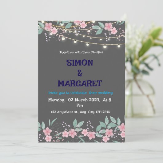 "Elegant Custom Wedding Invitation" Einladung (Stehend Vorderseite)