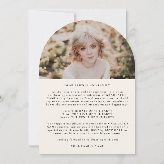 Elegant Customizable Abschluss Class of 2025 Einladung (Rückseite)
