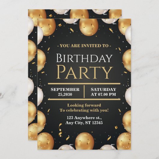 Elegant Customizable Birthday Invite Modern card Einladung (Vorne/Hinten)