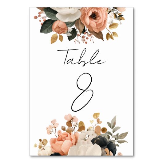 Elegant Customizable Floral Table Number Cards Tischnummer (Vorderseite)