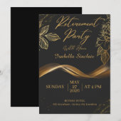 Elegant Customizable Gold Floral Retirement Party Einladung (Vorne/Hinten)