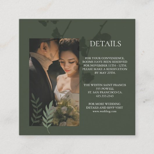Elegant customizable olive green wedding  begleitkarte (Vorderseite)
