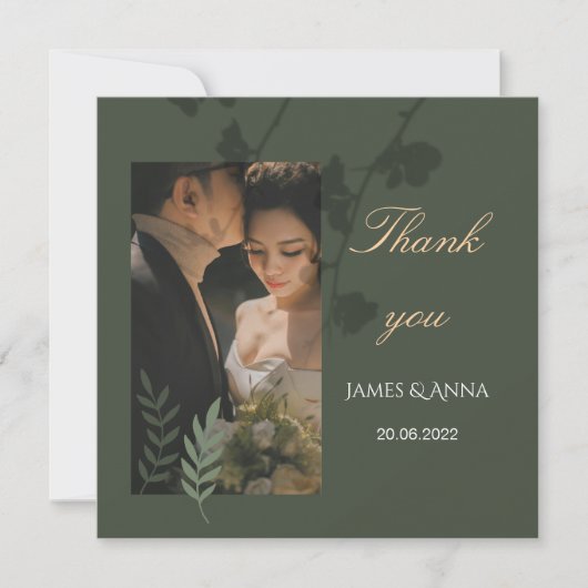 Elegant customizable olive green wedding  dankeskarte (Vorderseite)