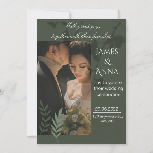 Elegant customizable olive green wedding einladung (Vorderseite)