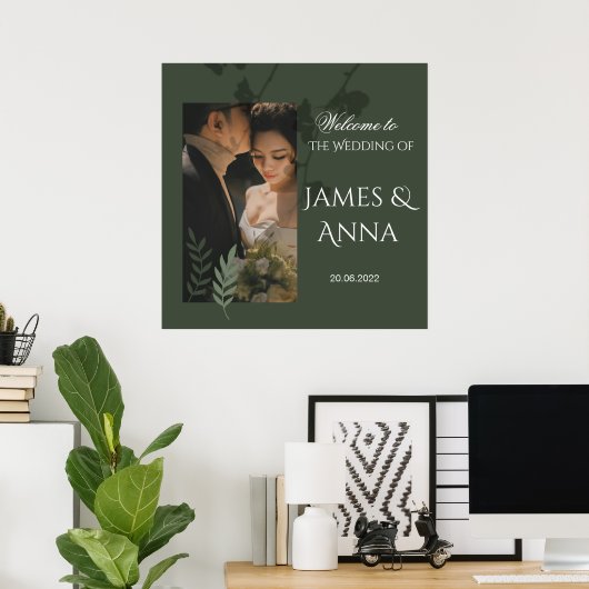 Elegant customizable olive green wedding  poster (Heimbüro)