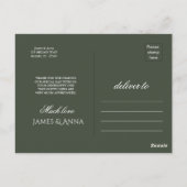 Elegant customizable olive green wedding  postkarte (Rückseite)