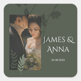 Elegant customizable olive green wedding  quadratischer aufkleber