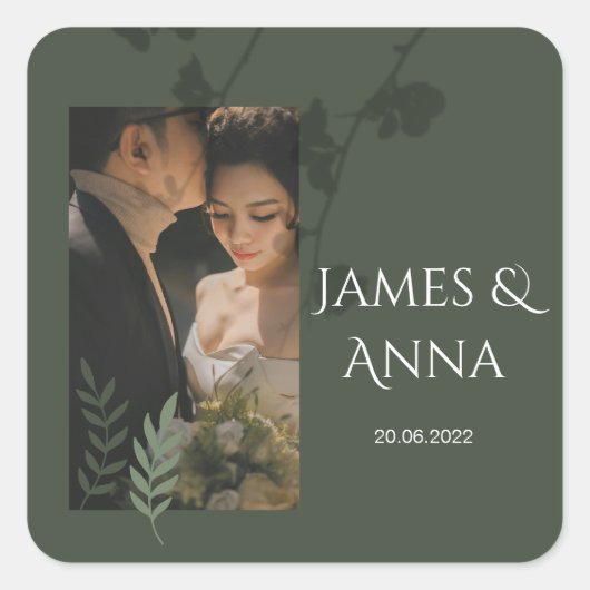 Elegant customizable olive green wedding  quadratischer aufkleber (Vorderseite)