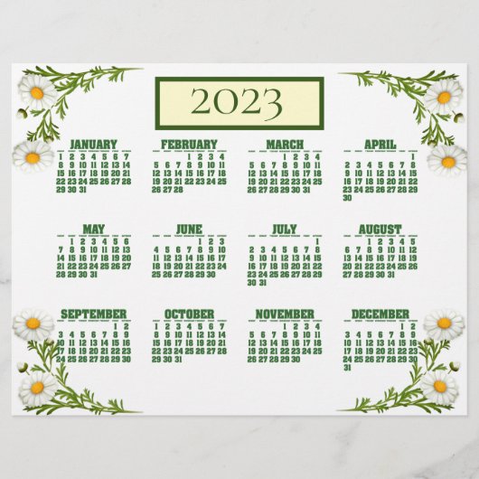 Elegant Cut Daisies 2023 Calendar Flyer (Vorne)