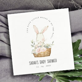 Elegant Cute Bunny In Floral Basket Baby Shower Serviette