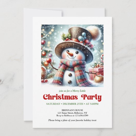 Elegant cute funny snowman holiday invite festive einladung (Vorderseite)