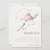 Elegant Cute Pink Flying Kite Sky Clouds Birthday Dankeskarte (Vorderseite)