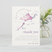 Elegant Cute Pink Flying Kite Sky Clouds Birthday Dankeskarte (Stehend Vorderseite)