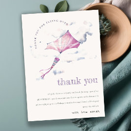 Elegant Cute Pink Flying Kite Sky Clouds Birthday Dankeskarte