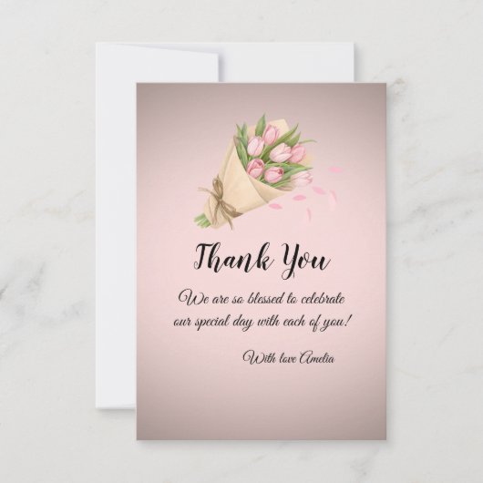 Elegant cute Soft PInk Tulips Bouquet Wedding Dankeskarte (Vorderseite)