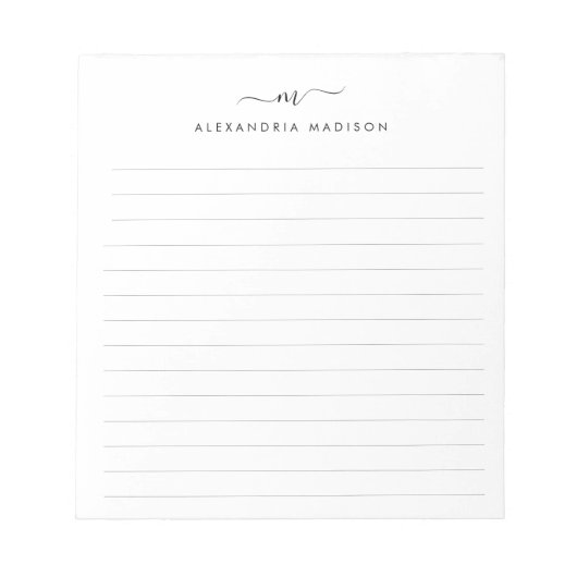 Elegant Cute Stylish Girly Script Monogram Lined Notizblock (Vorderseite)