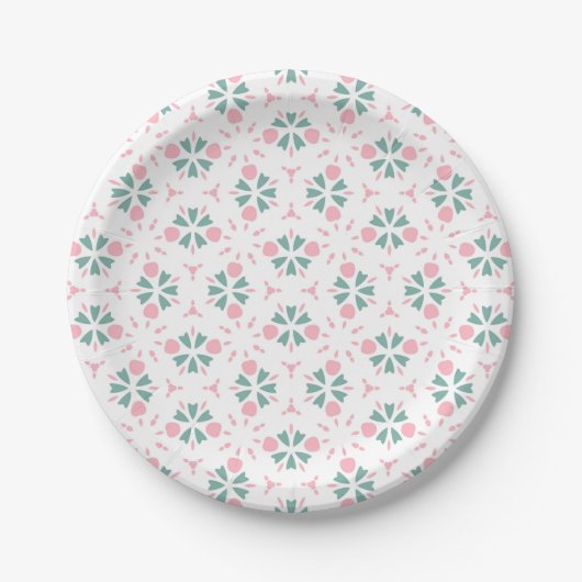 Elegant Cute Winter Green Pink Leaves Pattern Pappteller (Vorderseite)