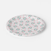 Elegant Cute Winter Green Pink Leaves Pattern Pappteller (Schrägansicht)