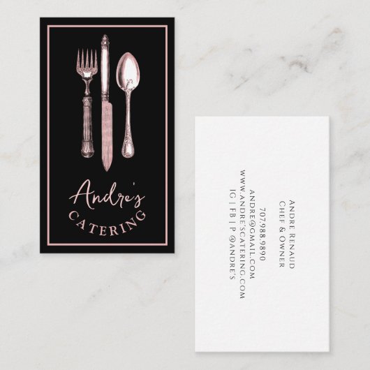 Elegant Cutlery Utensils Logo Catering Schwarz Visitenkarte (Vorne/Hinten)