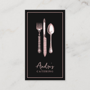 Elegant Cutlery Utensils Logo Catering Schwarz Visitenkarte