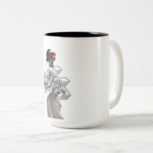 Elegant Cyborg in White Futurisistic Fashion Zweifarbige Tasse (VorderseiteRechts)