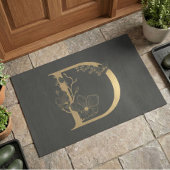 Elegant D Boho Floral Monogram Initial Gray Gold Fußmatte