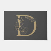 Elegant D Boho Floral Monogram Initial Gray Gold Fußmatte (Vorderseite)