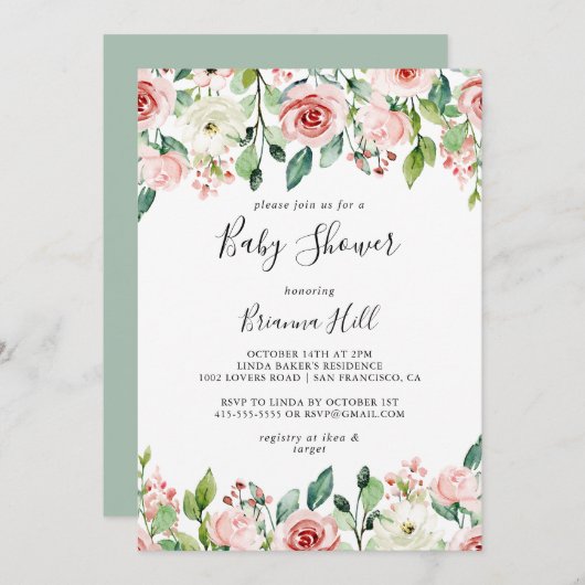Elegant Dainty Autumn Floral Baby Shower Einladung (Vorne/Hinten)