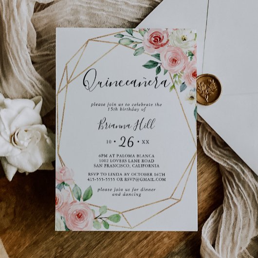 Elegant Dainty Autumn Floral Quinceañera Einladung