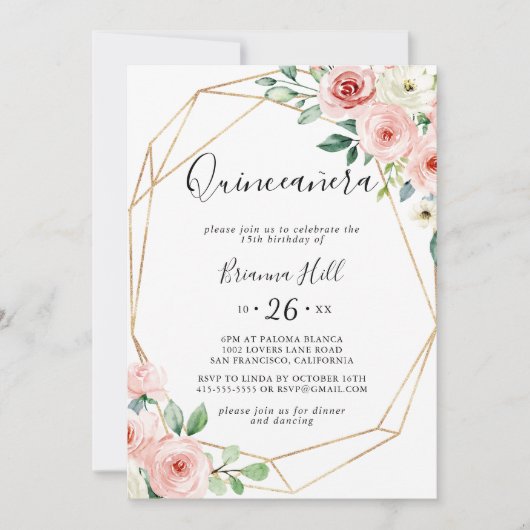 Elegant Dainty Autumn Floral Quinceañera Einladung (Vorderseite)