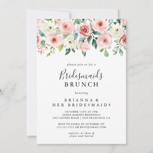 Elegant Dainty Floral Bridesmaids Brunch Dusche Einladung (Vorderseite)