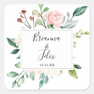 Elegant Dainty Floral Wedding Umschlag Aufklebers Quadratischer Aufkleber