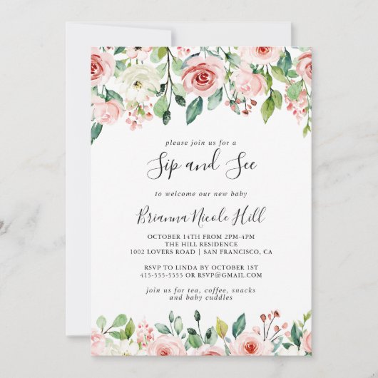 Elegant Dainty Herbst Florenz Sip and See Einladung (Vorderseite)