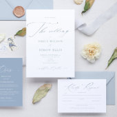 Elegant Dainty Script Dusty Blue Wedding RSVP Karte