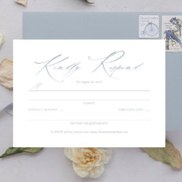 Elegant Dainty Script Dusty Blue Wedding RSVP Karte